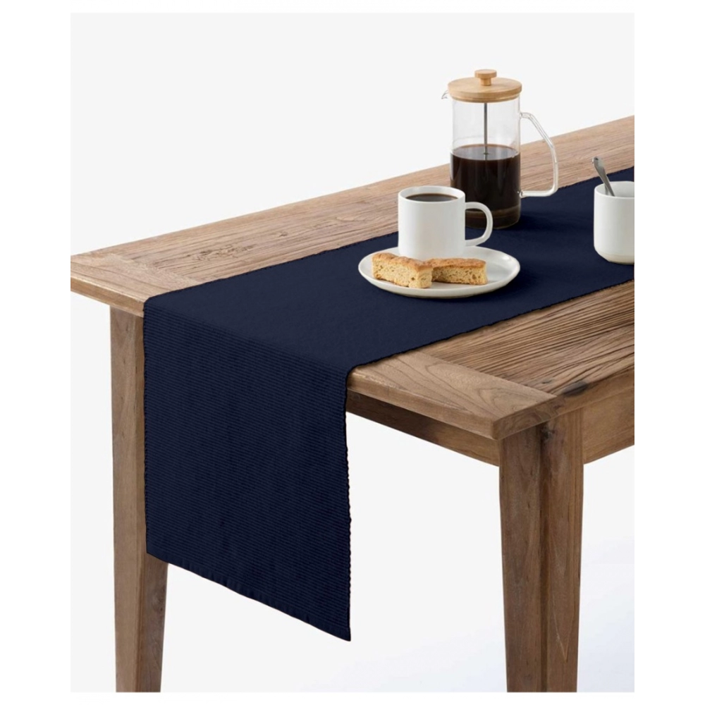 Ribbed Cotton Table Runner and Placemats Sets (Navy Blue) - Image 4