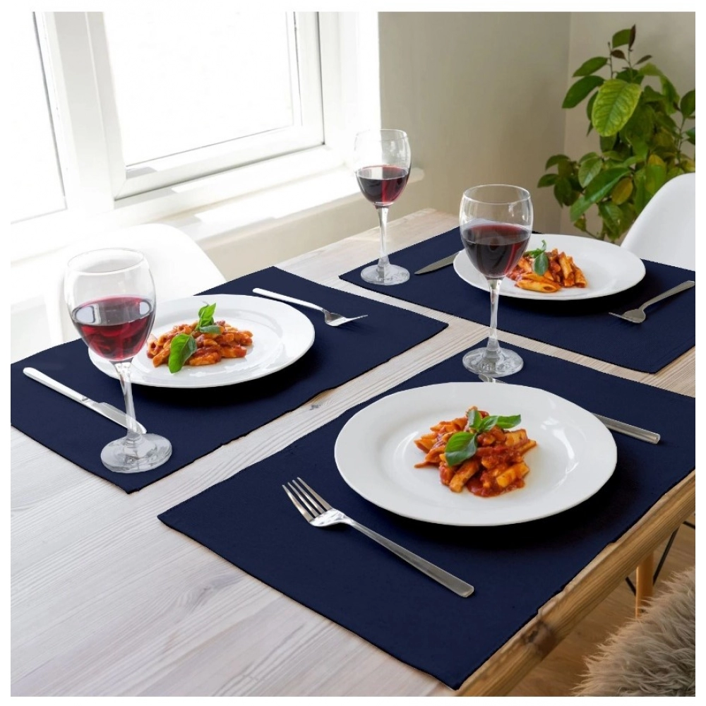 Ribbed Cotton Table Runner and Placemats Sets (Navy Blue) - Image 3