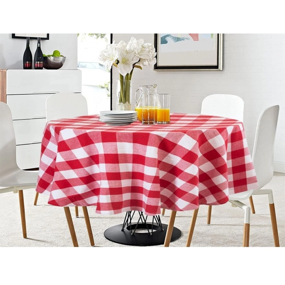 Checked Cotton Checks Table Cloth (Red)