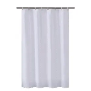 Waves Polyester Plain Shower Curtains with Plastic Eyelets (White)