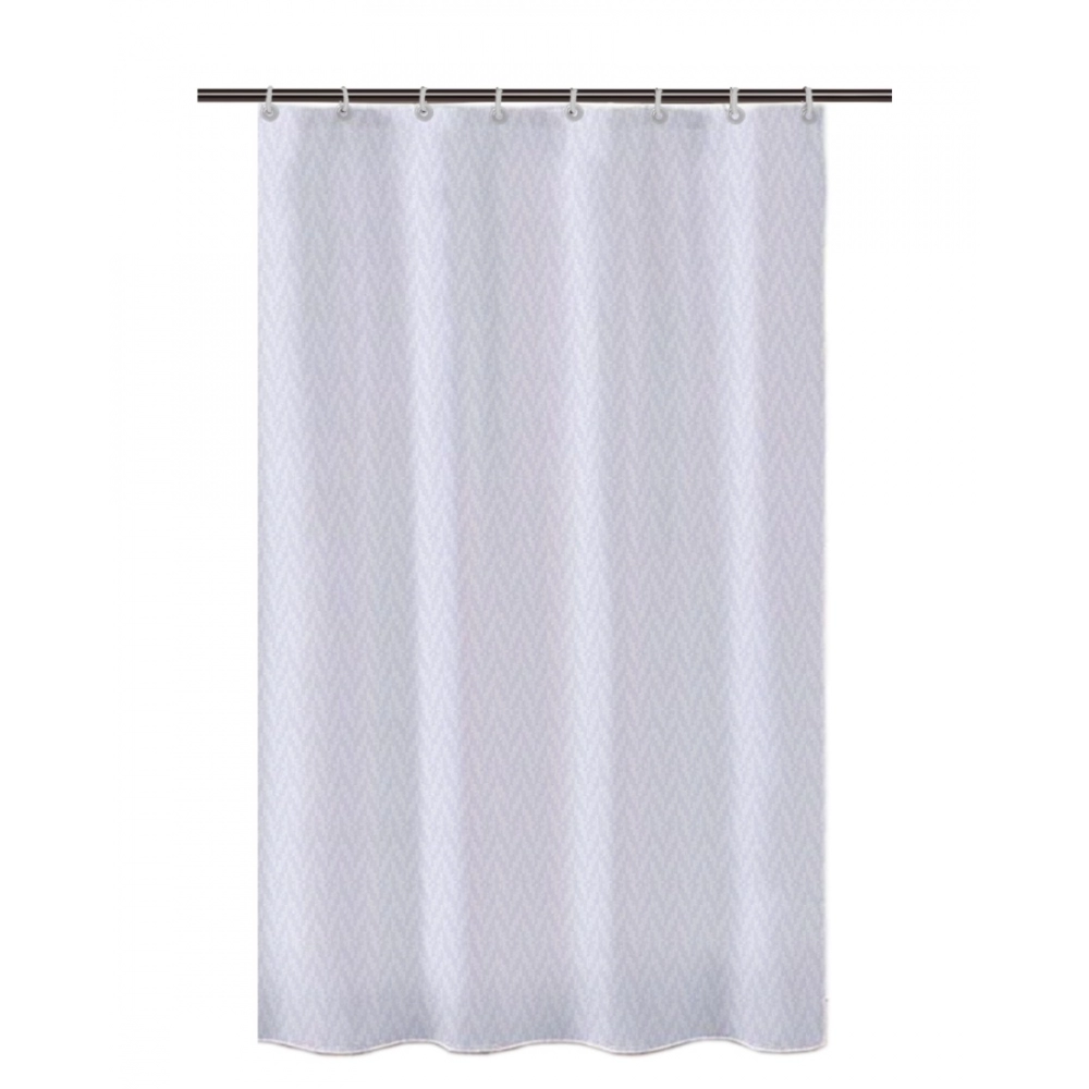 Waves Polyester Plain Shower Curtains with Plastic Eyelets (White)