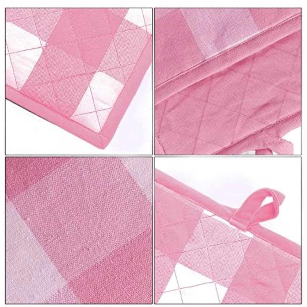 Checked Cotton Oven Mitten and Pot Holder Sets (Pink) - Image 4