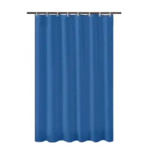 Waves Polyester Plain Shower Curtains with Plastic Eyelets (Dark Blue)