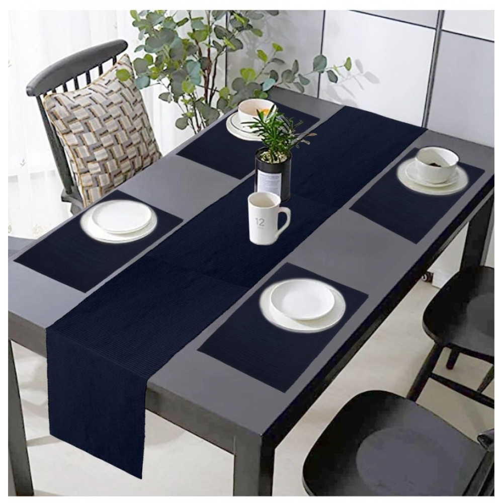 Ribbed Cotton Table Runner and Placemats Sets (Navy Blue) - Image 5