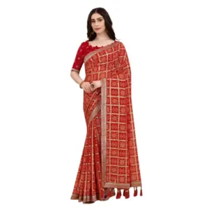 Women's Soft Silk Printed Saree With Unstitched Blouse (Red, 5-6 Mtrs)