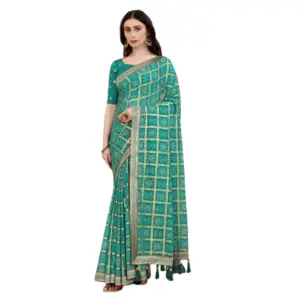 Women's Soft Silk Printed Saree With Unstitched Blouse (Rama, 5-6 Mtrs)
