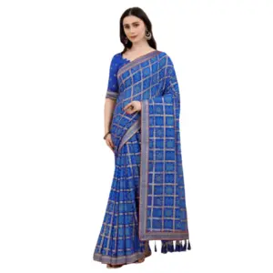 Women's Soft Silk Printed Saree With Unstitched Blouse (Blue, 5-6 Mtrs)