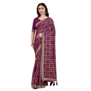 Women's Soft Silk Printed Saree With Unstitched Blouse (Magenta, 5-6 Mtrs)