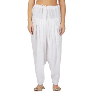 Women's Casual Cotton Cambric Solid Drawstring Bottomwear (White)