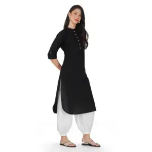 Women's Casual Cotton Solid 3-4 Sleeve Kurti (Black)