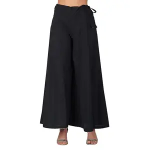 Women's Casual Cotton Solid Palazzo (Black)