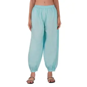 Women's Casual Cotton Cambric Solid Elastic Waist Patiala Harem Pants (Blue)