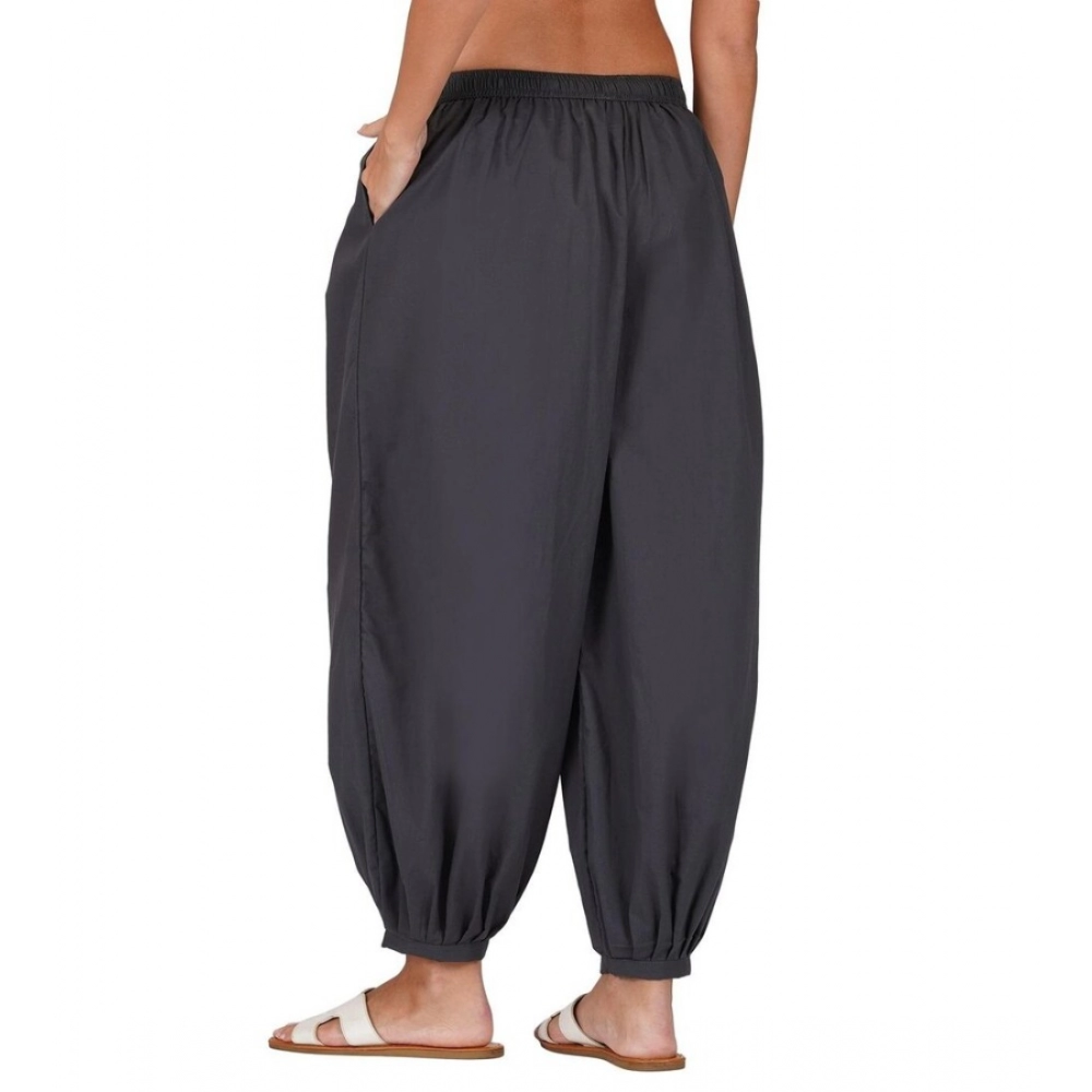 Women's Casual Cotton Cambric Solid Elastic Patiala Harem Pants (Dark Grey) - Image 3