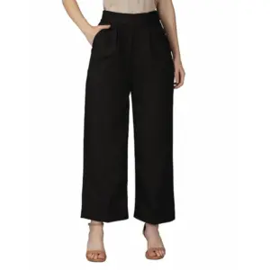 Women's Casual Cotton Solid Pants (Black)