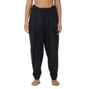Women's Casual Cotton Cambric Solid Drawstring Bottomwear (Black)