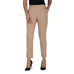 Women's Casual Cotton Lycra Solid Trouser Pants (Beige)