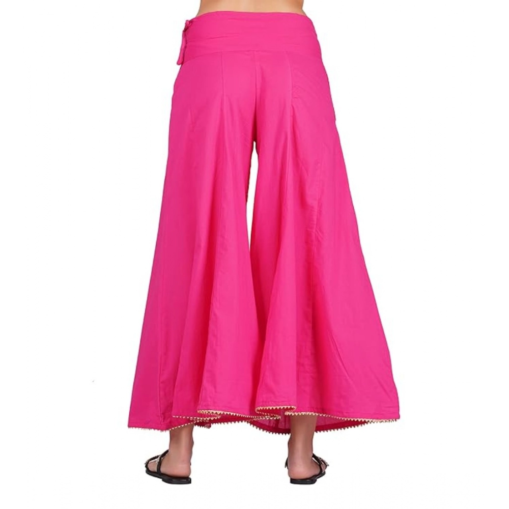 Women's Casual Cotton Solid Palazzo (Pink) - Image 3