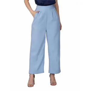 Women's Casual Cotton Solid Pants (Sky Blue)