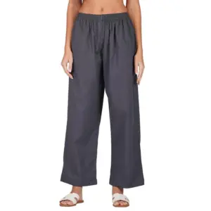 Women's Casual Cotton Cambric Solid Elastic Palazzo Trousers (Dark Grey)