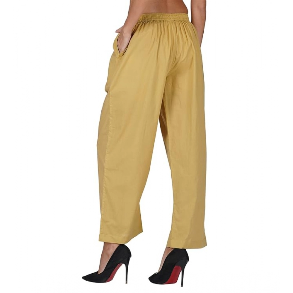 Women's Casual Cotton Cambric Solid Elastic Palazzo Trousers (Beige) - Image 3