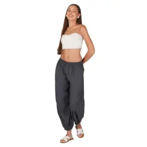 Women's Casual Cotton Cambric Solid Elastic Patiala Harem Pants (Dark Grey)
