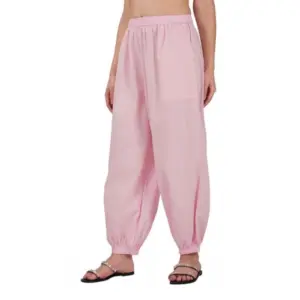 Women's Casual Cotton Cambric Solid Elastic Waist Patiala Harem Pants (Pink)