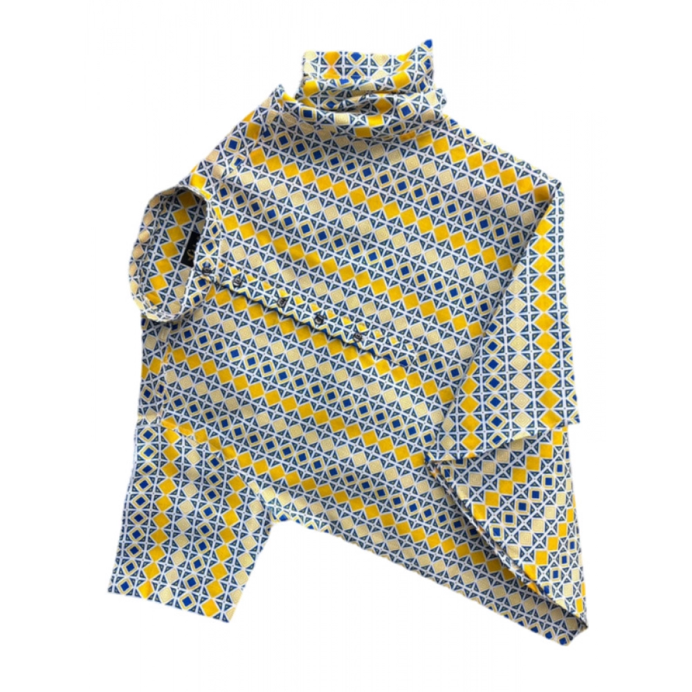 Men's Casual Short Sleeve Printed Cotton Blended Shirt (Yellow)