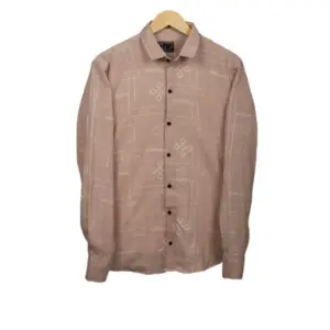 Men's Casual Full Sleeve Printed Cotton Blended Shirt (Brown)