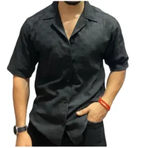 Men's Casual Full Sleeve Strip Line Cotton Blended Shirt (Black)