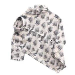 Men's Casual Short Sleeve Printed Cotton Blended Shirt (White-Black )