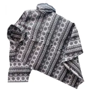 Men's Casual Short Sleeve Printed Cotton Blended Shirt (White & Black)