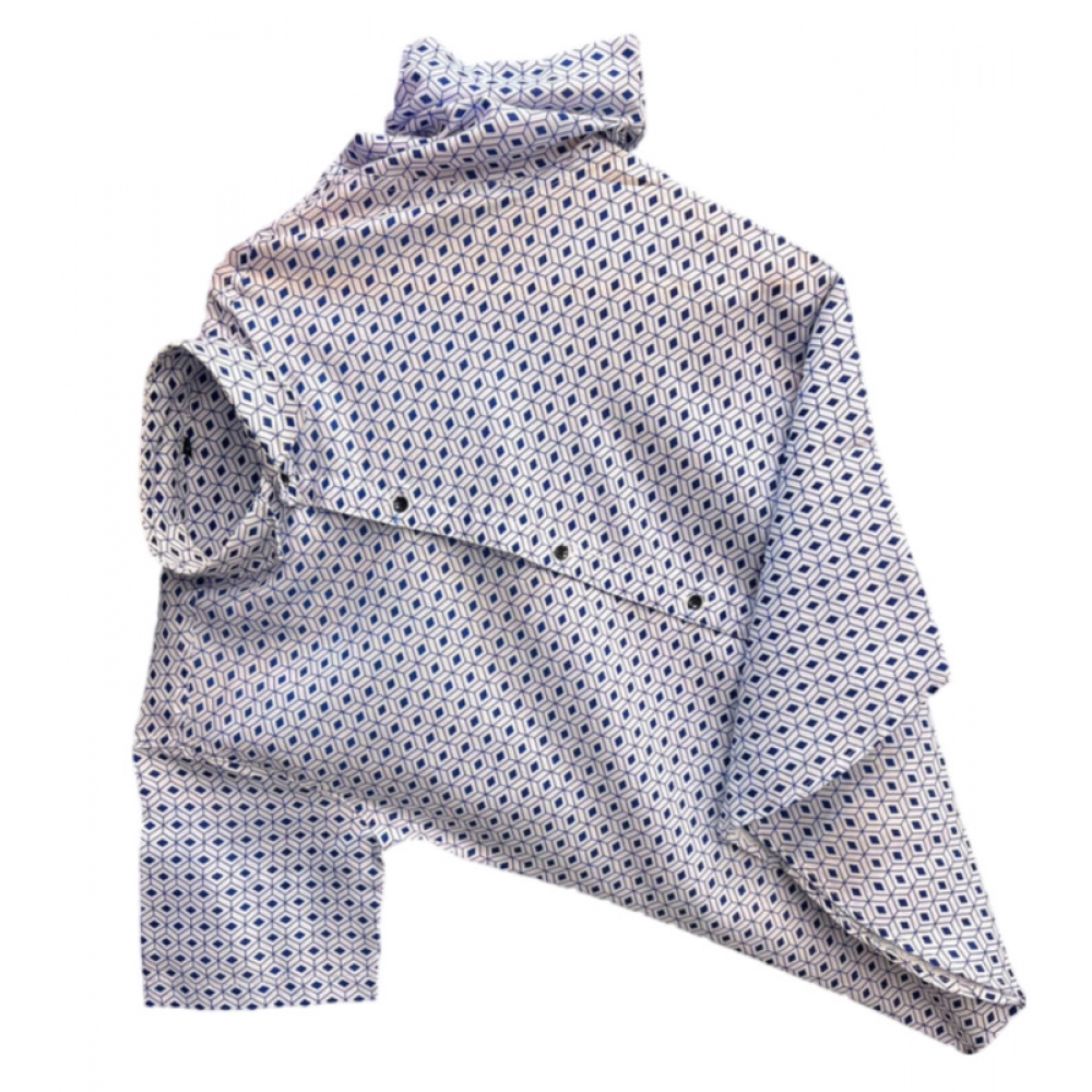 Men's Casual Short Sleeve Printed Cotton Blended Shirt (White)