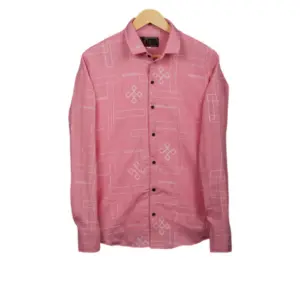 Men's Casual Full Sleeve Printed Cotton Blended Shirt (Pink)