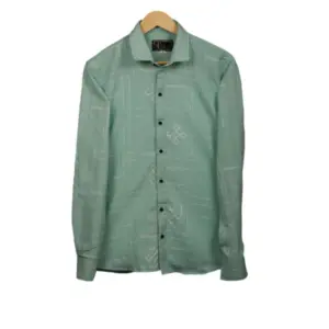 Men's Casual Full Sleeve Printed Cotton Blended Shirt (Green)