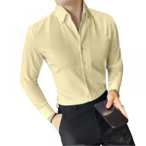 Men's Casual Full Sleeve Striped Cotton Blended Shirt (Yellow)