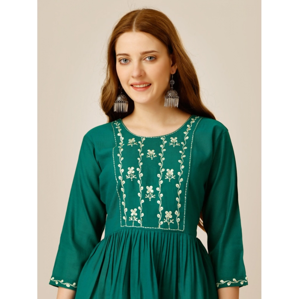 Women's Casual 3-4 th Sleeve Embroidered Rayon Tunic Top (Light Green) - Image 4