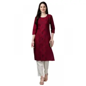 Women's Casual 3-4 th Sleeve Embroidery Cotton Kurti (Maroon)
