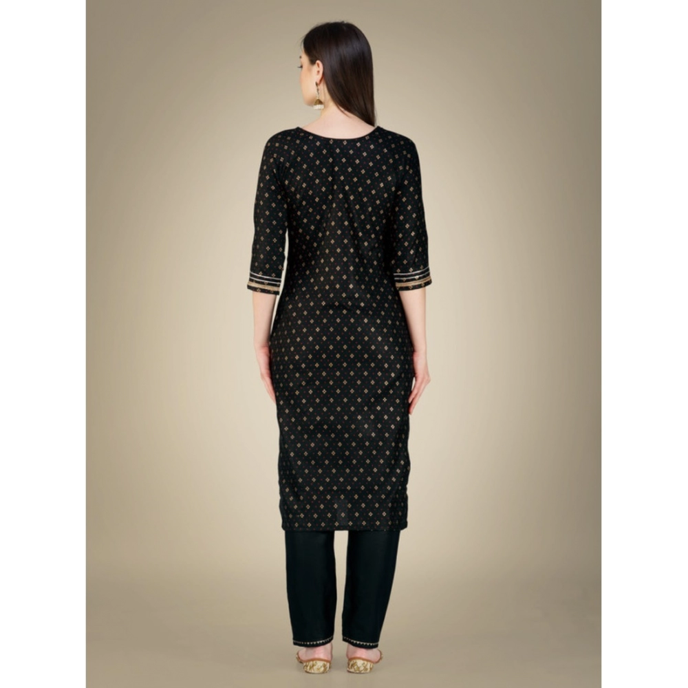 Women's Casual 3-4 th Sleeve Embroidery Cotton Kurti Pant Dupatta Set (Black) - Image 4