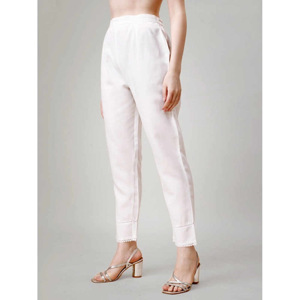 Women's Casual 3-4 th Sleeve Embroidery Cotton Kurti Pant Set (Light Green) - Image 2