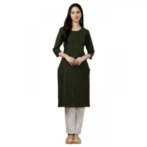 Women's Casual 3-4 th Sleeve Embroidery Cotton Kurti (Dark Green)