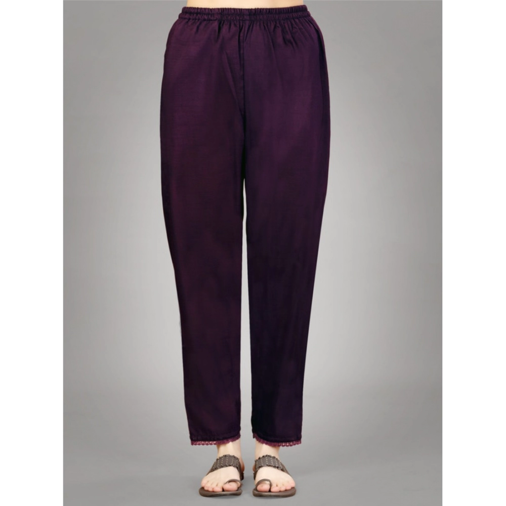 Women's Casual 3-4 th Sleeve Embroidery Silk Blend Kurti Pant Dupatta Set (Purple) - Image 2