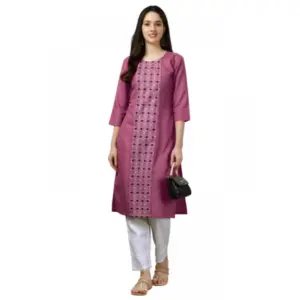 Women's Casual 3-4 th Sleeve Embroidery Cotton Kurti (Purple)