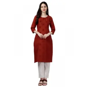 Women's Casual 3-4 th Sleeve Embroidery Cotton Kurti (Rust)