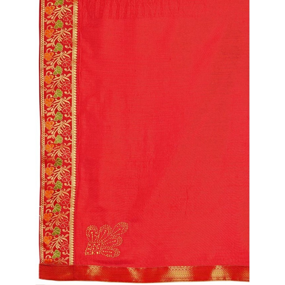 Women's Vichitra Swiroshki Butta Saree With Unstitched Blouse (Red, 5-6 Mtrs) - Image 5