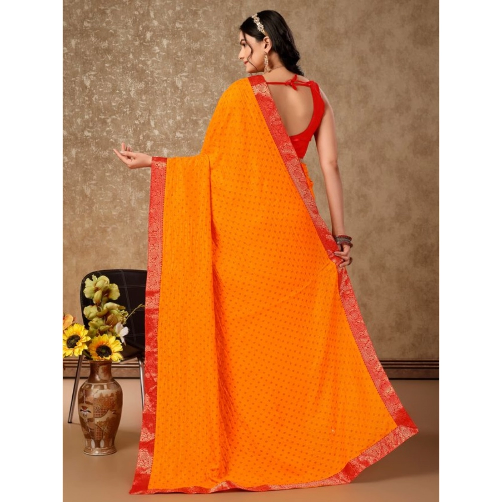 Women's Vichitra Bandhini Saree With Unstitched Blouse (Yellow, 5-6 Mtrs) - Image 4