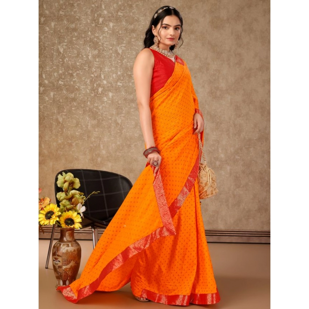 Women's Vichitra Bandhini Saree With Unstitched Blouse (Yellow, 5-6 Mtrs) - Image 6