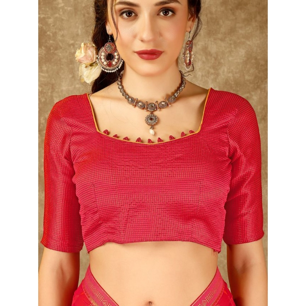 Women's Zomto Laheriya Saree With Unstitched Blouse (Rani, 5-6 Mtrs) - Image 2