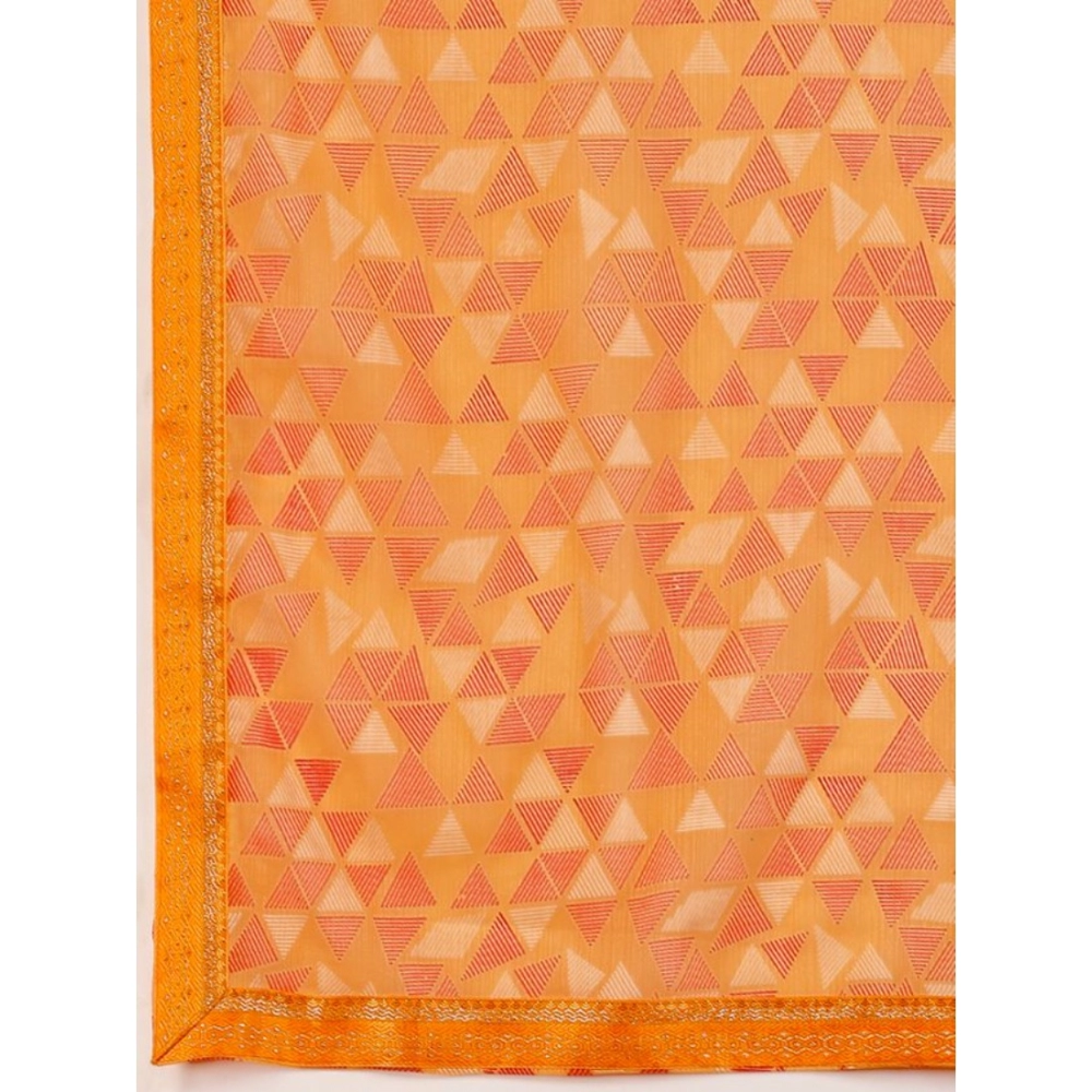 Women's Zomto Printed Saree With Unstitched Blouse (Light Orange, 5-6 Mtrs) - Image 3