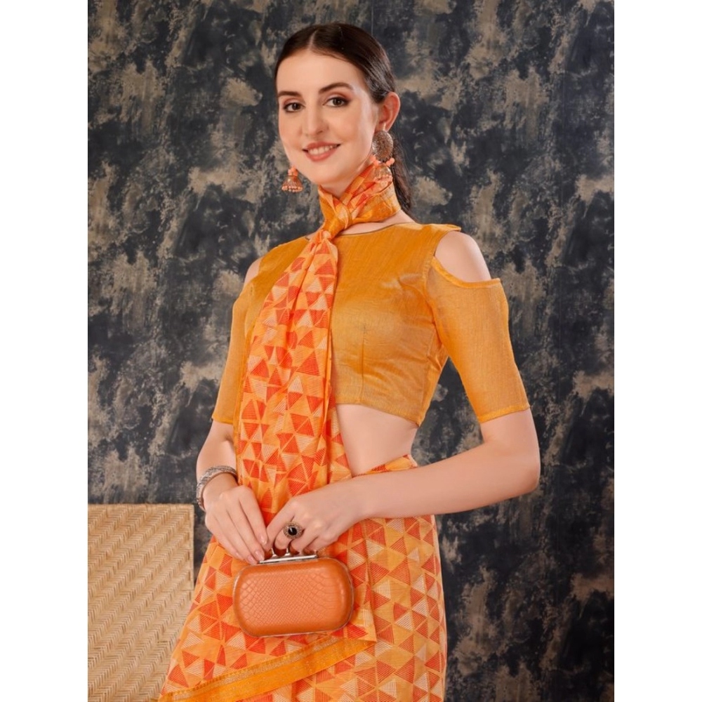 Women's Zomto Printed Saree With Unstitched Blouse (Light Orange, 5-6 Mtrs) - Image 5