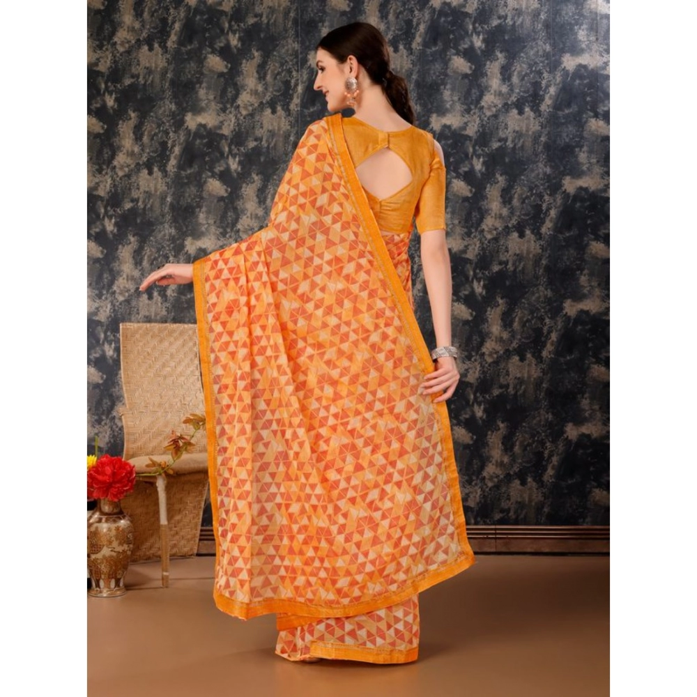 Women's Zomto Printed Saree With Unstitched Blouse (Light Orange, 5-6 Mtrs) - Image 4